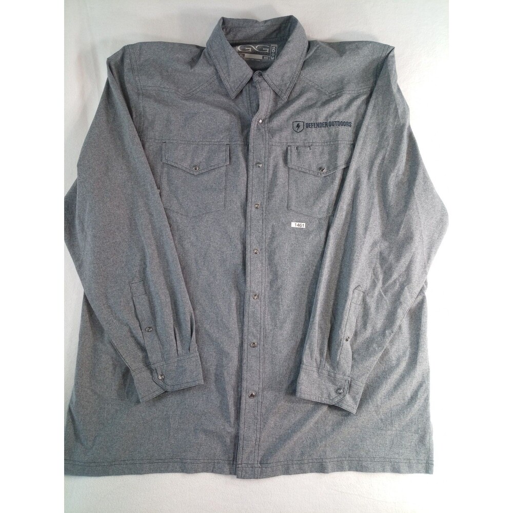 GameGuard Outdoors Shirt Mens XL Gray Snap Long Sleeve Fishing Defender Logo (P)